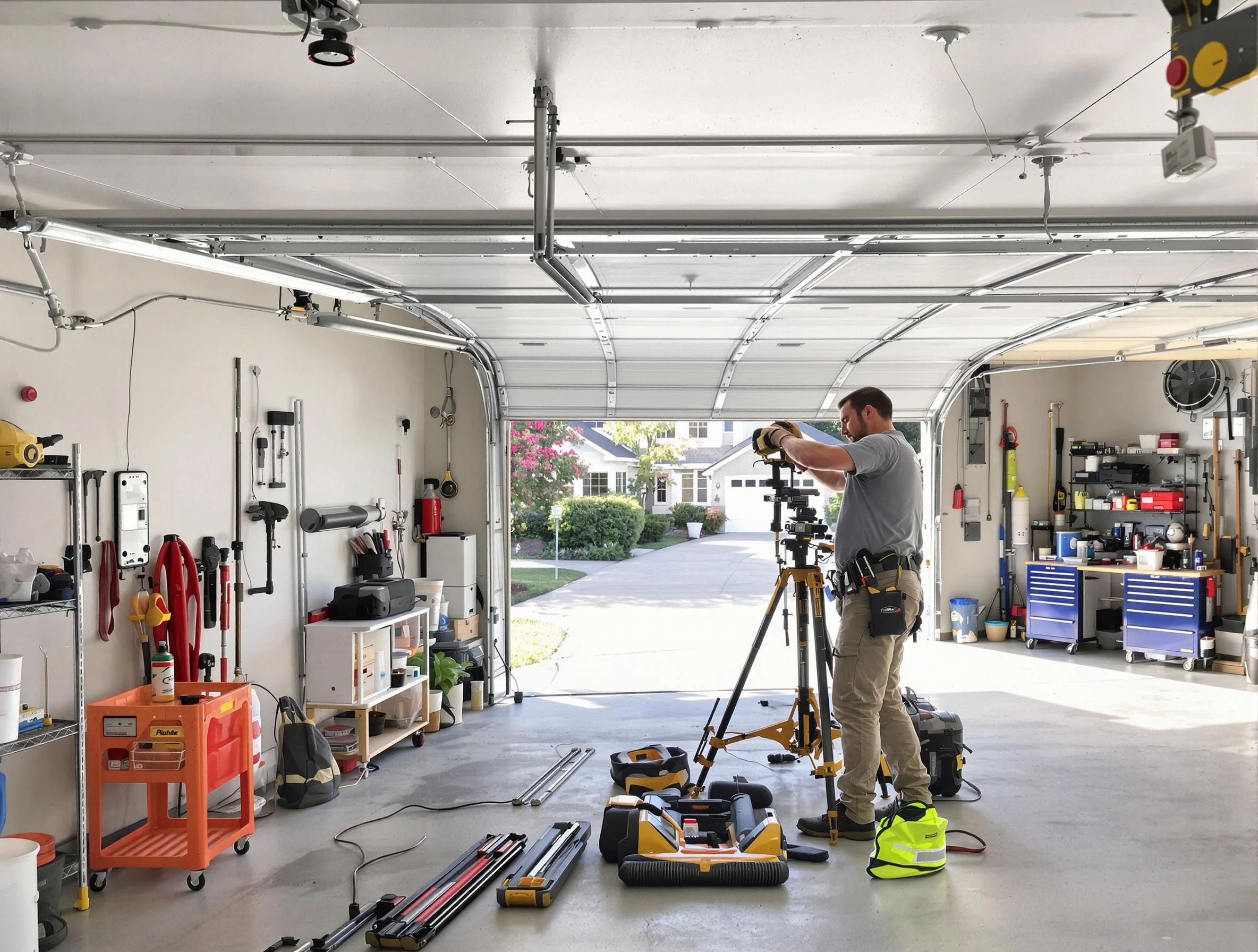 Forest Hills Garage Door Repair specialist performing laser-guided track alignment in Forest Hills